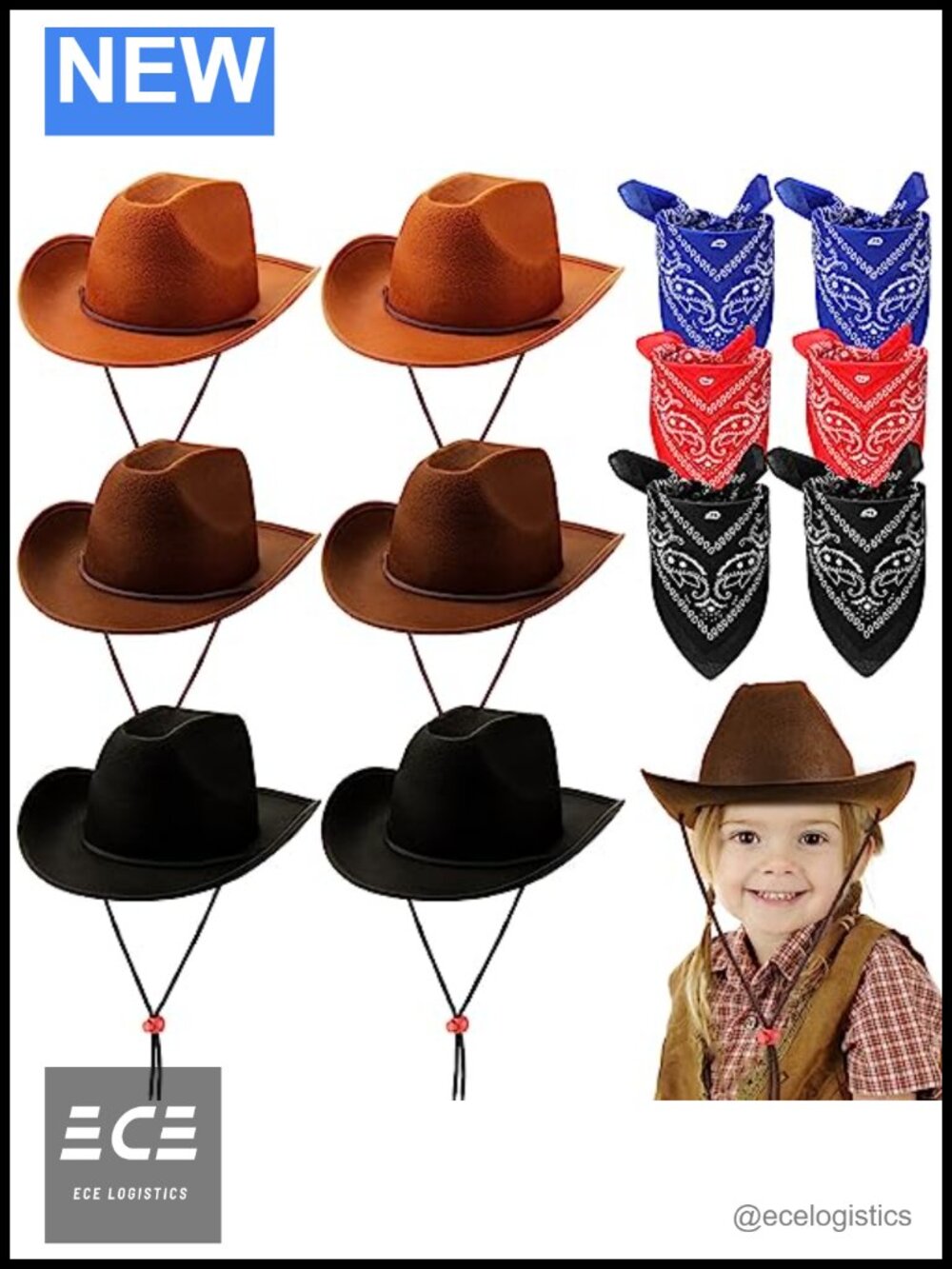Kids Cowboy Hats and Bandanas Set Polyester 12 Pc Dress Up Party